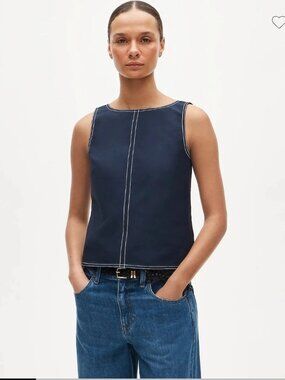 J. Crew Navy Blue/White Contrast-Stitch Shell Top 8 NWT